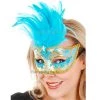 Everything Party Isabella Gold Eye Mask With Aqua Feathers