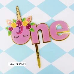 Everything Party All Birthday Acrylic Mirror Birthday Cake Topper - Unicorn One