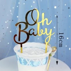 Everything Party Acrylic Mirror Cake Topper - Gold 'Oh Baby'