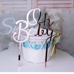 Everything Party Acrylic Mirror Cake Topper - Pink 'Oh Baby'