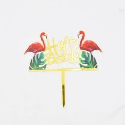 Everything Party Acrylic Mirror Flamingo Cake Topper - Happy Birthday All Birthday