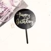 Everything Party All Birthday Acrylic Mirror Round Birthday Cake Topper - Black