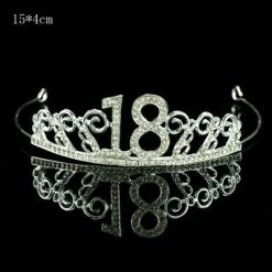 Everything Party Premium 18th Birthday Metal Tiara With Diamond Cake Decoration - Silver