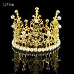 Everything Party Premium Metal Crown With Pearl Cake Decoration - Gold