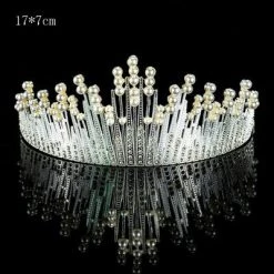 Everything Party All Birthday Premium Large Metal Tiara With Pearl And Diamond Cake Decoration - Silver