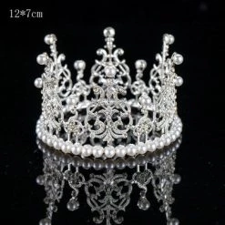 Everything Party All Birthday Premium Metal Crown With Pearl Cake Decoration - Silver