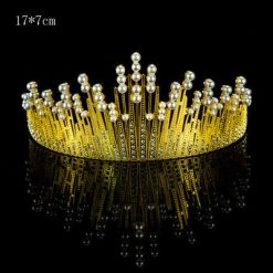 Everything Party All Birthday Premium Large Metal Tiara With Pearl And Diamond Cake Decoration - Gold