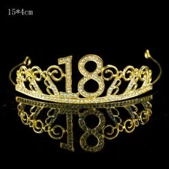Everything Party Premium 18th Birthday Metal Tiara With Diamond Cake Decoration - Gold All Birthday