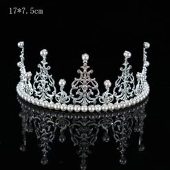 Everything Party Premium Large Metal Tiara With Pearl And Diamond Cake Decoration - Silver All Birthday