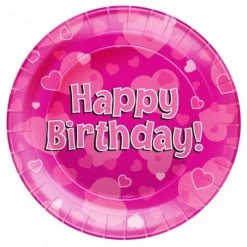 Alpen 8pk Pink Happy Birthday Paper Plates - 23cm