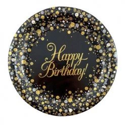 Alpen All Birthday 8pk Sparkling Fizz Black Gold Happy Birthday Paper Plates - 23cm