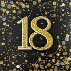 Everything Party 16pk Sparkling Fizz Black Gold Luncheon Napkins - 18th All Birthday