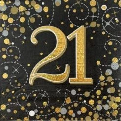 Everything Party 16pk Sparkling Fizz Black Gold Luncheon Napkins - 21st