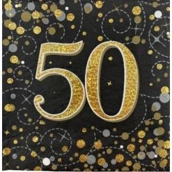 Everything Party All Birthday 16pk Sparkling Fizz Black Gold Luncheon Napkins - 50th