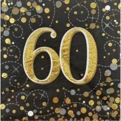 Everything Party 16pk Sparkling Fizz Black Gold Luncheon Napkins - 60th