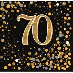 Everything Party All Birthday 16pk Sparkling Fizz Black Gold Luncheon Napkins - 70th