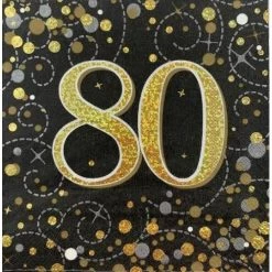 Everything Party 16pk Sparkling Fizz Black Gold Luncheon Napkins - 80th All Birthday