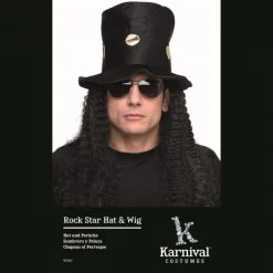 Everything Party By Theme Wig - Karnival Deluxe Rock Star Hat And Black Curly Wig