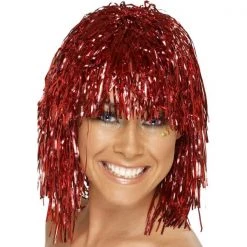 Everything Party By Theme Tinsel Wig - Red