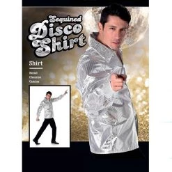 Oceana Costume Adult Silver Sequined Disco Shirt