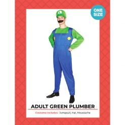 JD Party Adult Green Plumber Man Luigi Costume