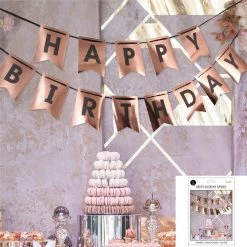 Everything Party All Birthday Happy Birthday Foil Printed Banner - Rose Gold