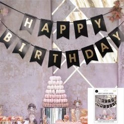 Everything Party All Birthday Happy Birthday Foil Printed Banner - Gold & Black