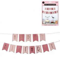 Everything Party All Birthday Happy Birthday Foil Printed Banner - Rose Gold & Pink