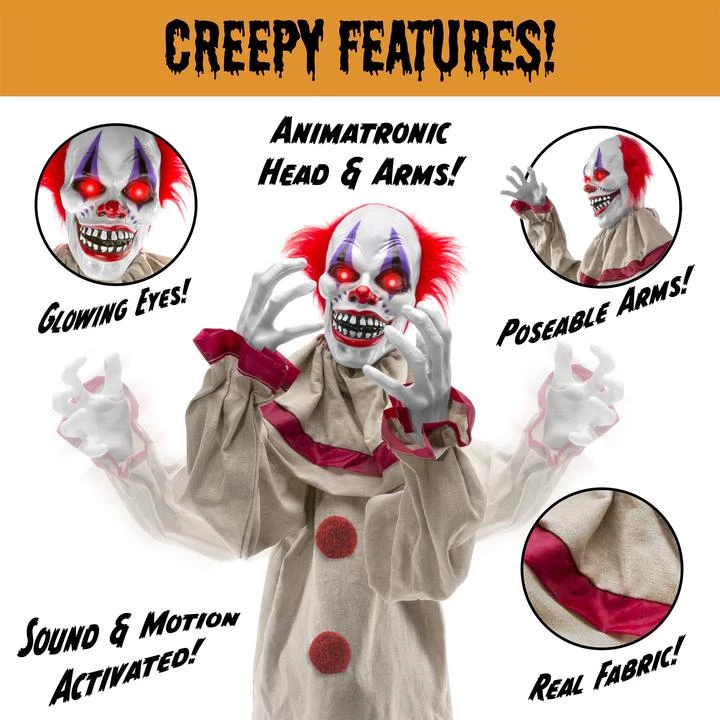 Everything Party 153cm Scary Harry The Motion Activated Animated Killer Clown Halloween Prop By Event