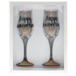 TSK 2pk Happy Anniversary Rose Gold Champagne Glasses