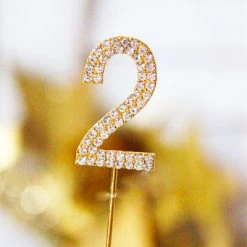 Everything Party Metal Number Birthday Cake Topper With Crystal - Gold 2