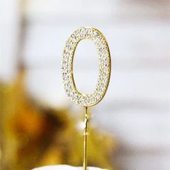 Everything Party Metal Number Birthday Cake Topper With Crystal - Gold 0