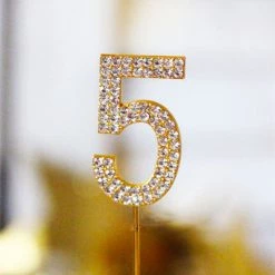Everything Party Metal Number Birthday Cake Topper With Crystal - Gold 5 All Birthday