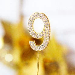 Everything Party All Birthday Metal Number Birthday Cake Topper With Crystal - Gold 9