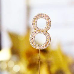 Everything Party All Birthday Metal Number Birthday Cake Topper With Crystal - Gold 8