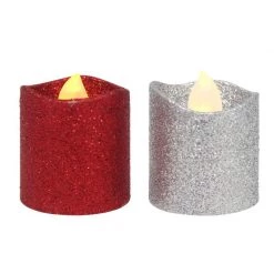 Oceana 2pk Metallic Glitter Christmas LED Tealight 5cm