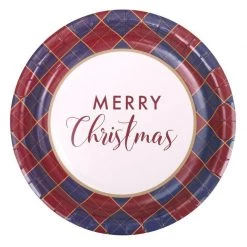 Oceana 12pk Christmas Paper Plates 23cm - Merry Christmas With Tartan By Event