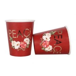 Oceana 12pk Christmas Paper Cups - Peace With Flowers By Event
