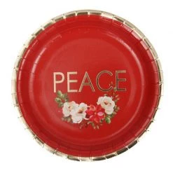 Oceana 12pk Christmas Foil Paper Plates - Red Peace With Flowers By Event