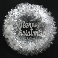 Everything Party Deluxe Silver Tinsel Wreath With Merry Christmas Sign By Event