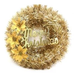 Everything Party By Event Deluxe Gold Tinsel Wreath With Merry Christmas Sign