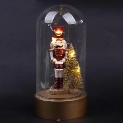Oceana Nutcracker Solider In Cloche With Christmas Tree Light Up - 17cm