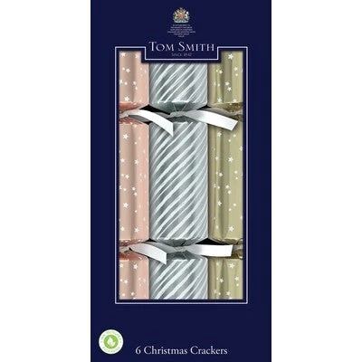 Artwrap Tom Smith 6 Traditional Christmas Crackers Silver & Gold & Rose Gold Dinner Cube