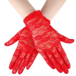 Everything Party Short Lace Gloves - Red