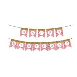 Everything Party All Birthday Happy Birthday Banner With Glitter Dots - Pink & Gold