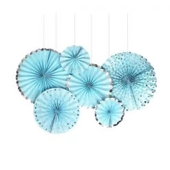 Everything Party 6pcs Decorative Paper Fan Metallic Rim - Blue