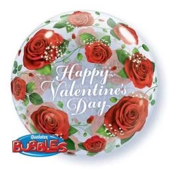 Everything Party Balloons 22" Qualatex Happy Valentine's Day Rose Bubbles Balloon