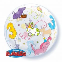 22" Qualatex 3rd Birthday Cuddlu Pet Bubbles Balloon Balloons