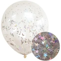 Everything Party 3pk Iridescent Silver Star Confetti Balloons