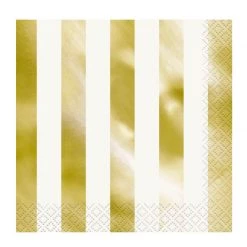 Unique 16pk Metallic Gold Foil Stamped Stripes Luncheon Napkins